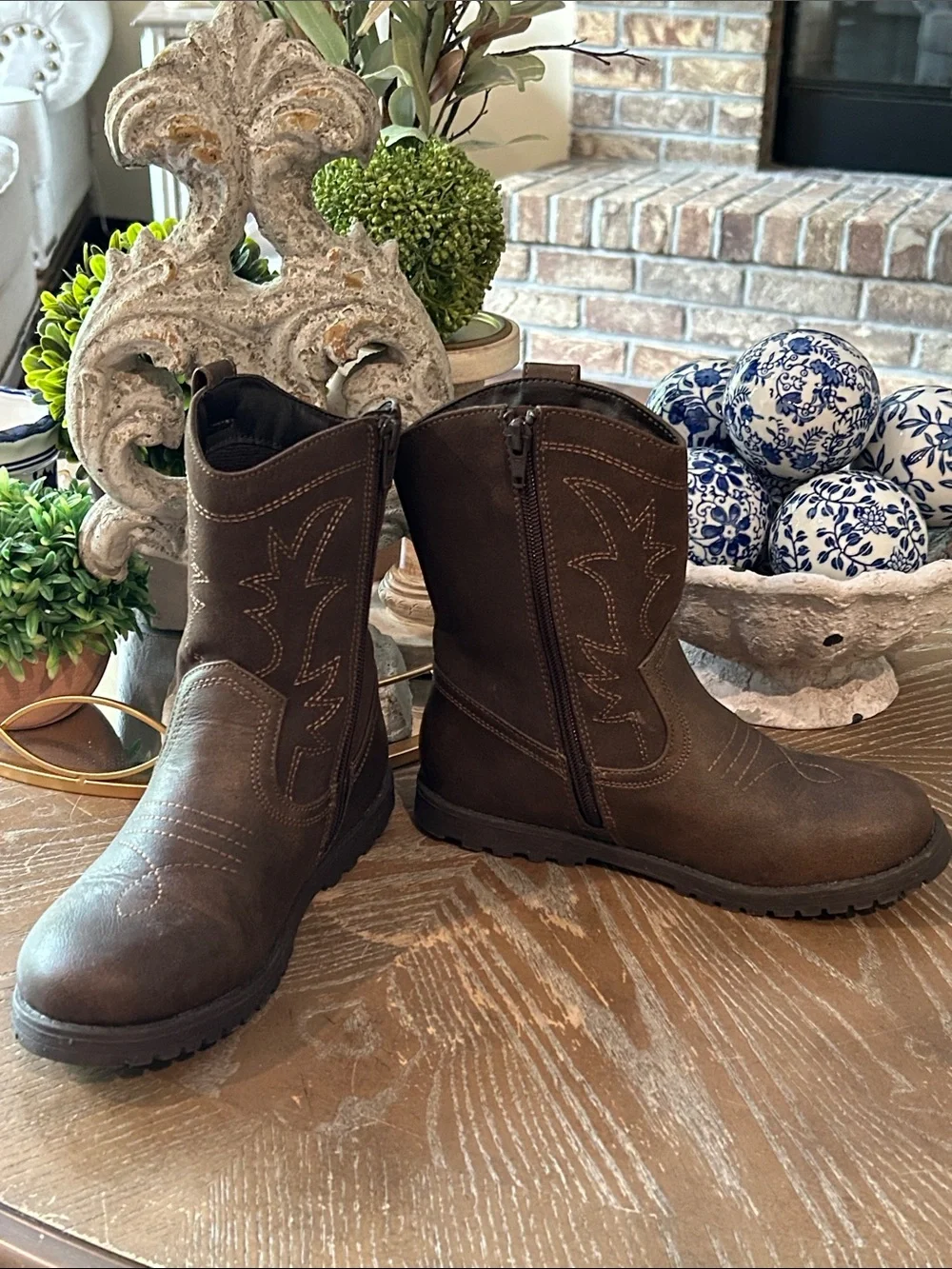 Gymboree Kids Brown Western Zip Cowboy Boots size 3